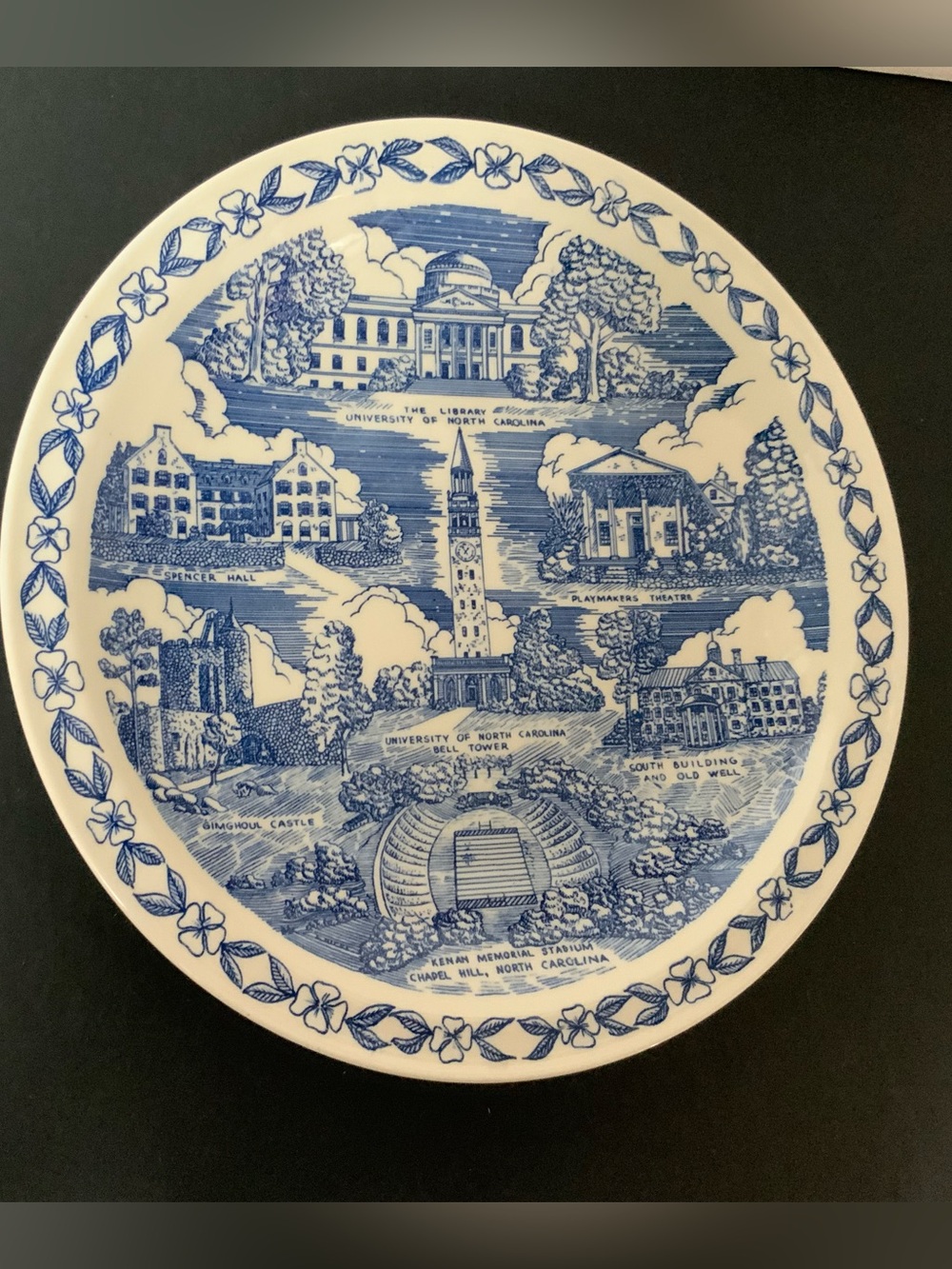 Vintage Blue & White University NC Collectors Souvenir Plate by Vernon Kilns, US